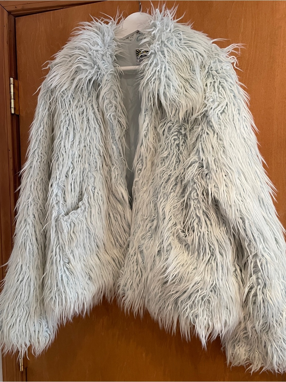 Plush Faux Fur Teddy Jacket in Pale Blue